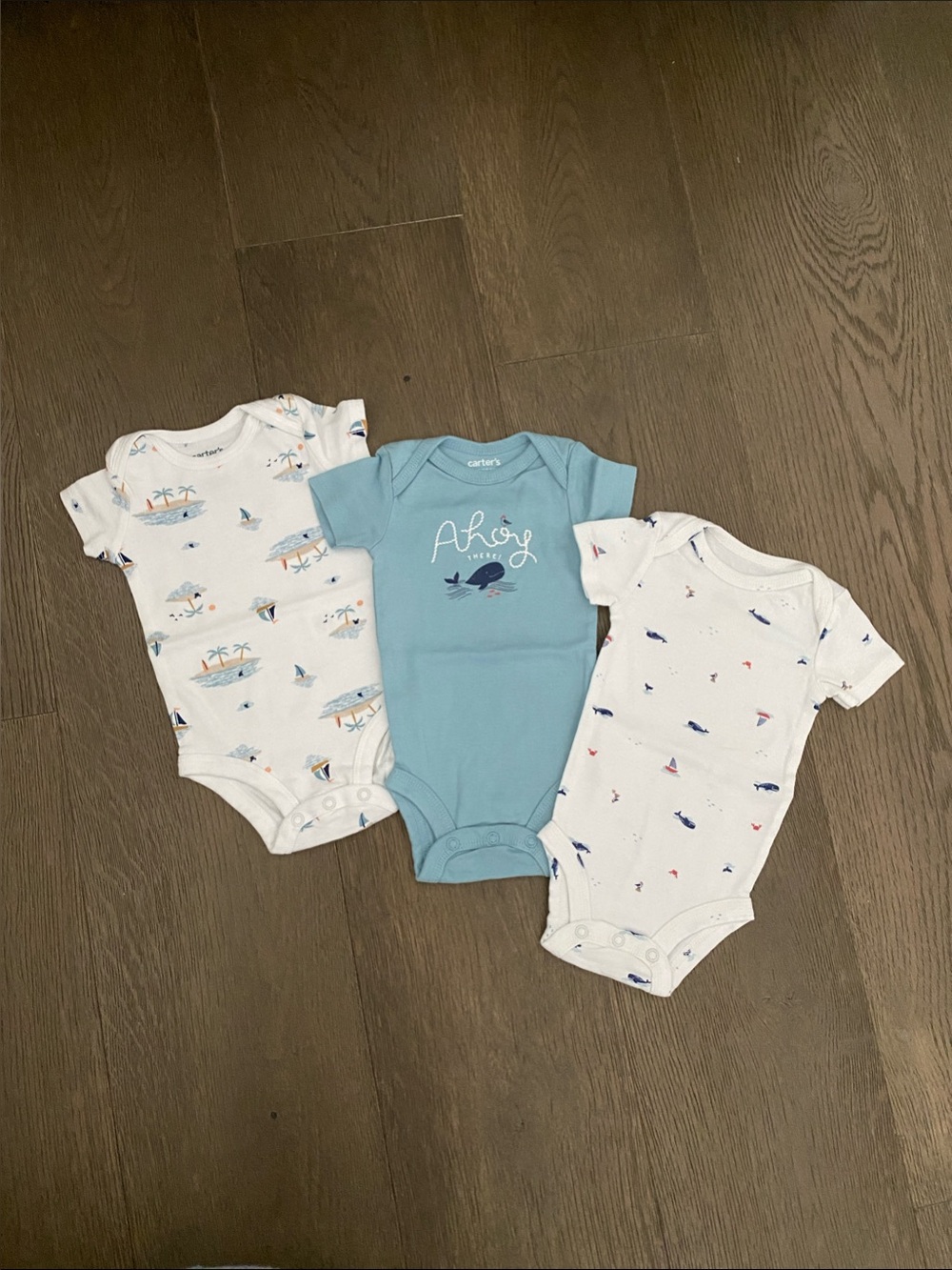 Carter's Light Blue & White Nautical 3-Pack Baby One-Piece Bodysuits